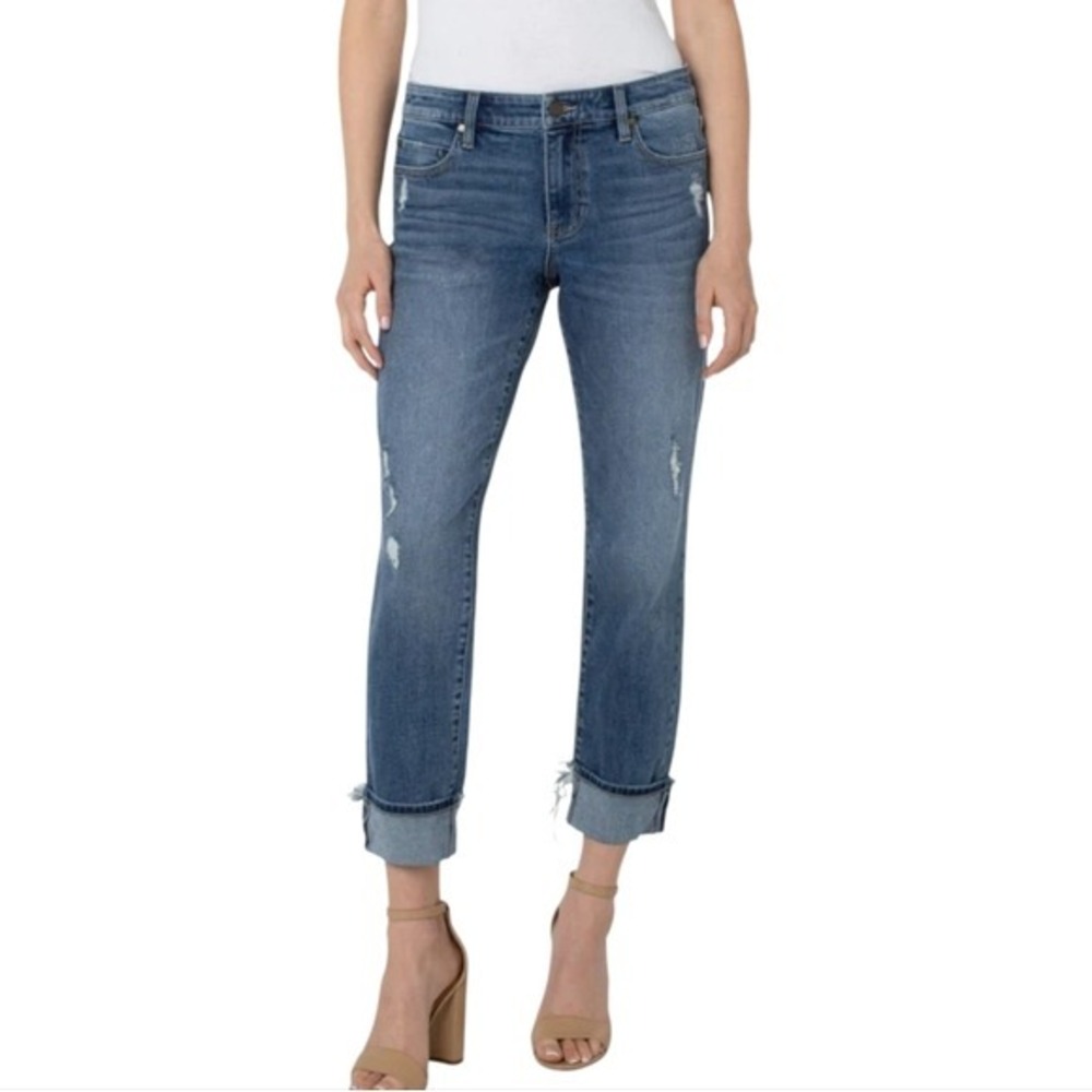 Liverpool Jeans Co The Crop Boyfriend Distressed Melbourne Dest Blue Jeans‎ 20W
